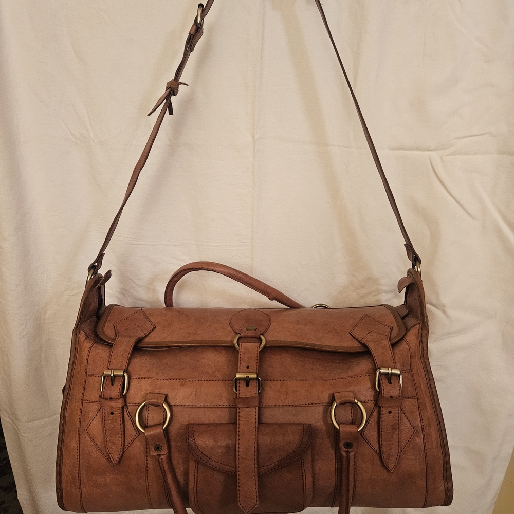 Handmade Italian Leather UNISEX Duffel Bag – Rich Cognac – Travel/Weekend